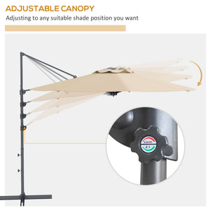10 FT Cantilever Umbrella, Aluminum Hanging Offset Umbrella with 360°Rotation, Crank, Tilt, Cross Base, Grey