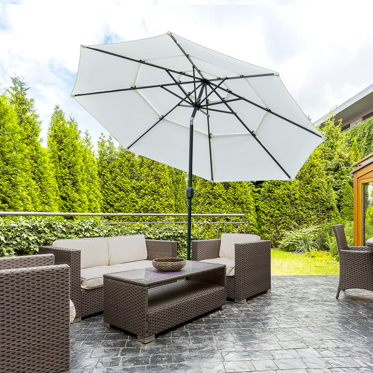 9FT 3 Tiers Patio Umbrella Outdoor Market Umbrella with Crank, Push Button Tilt for Deck – view 7