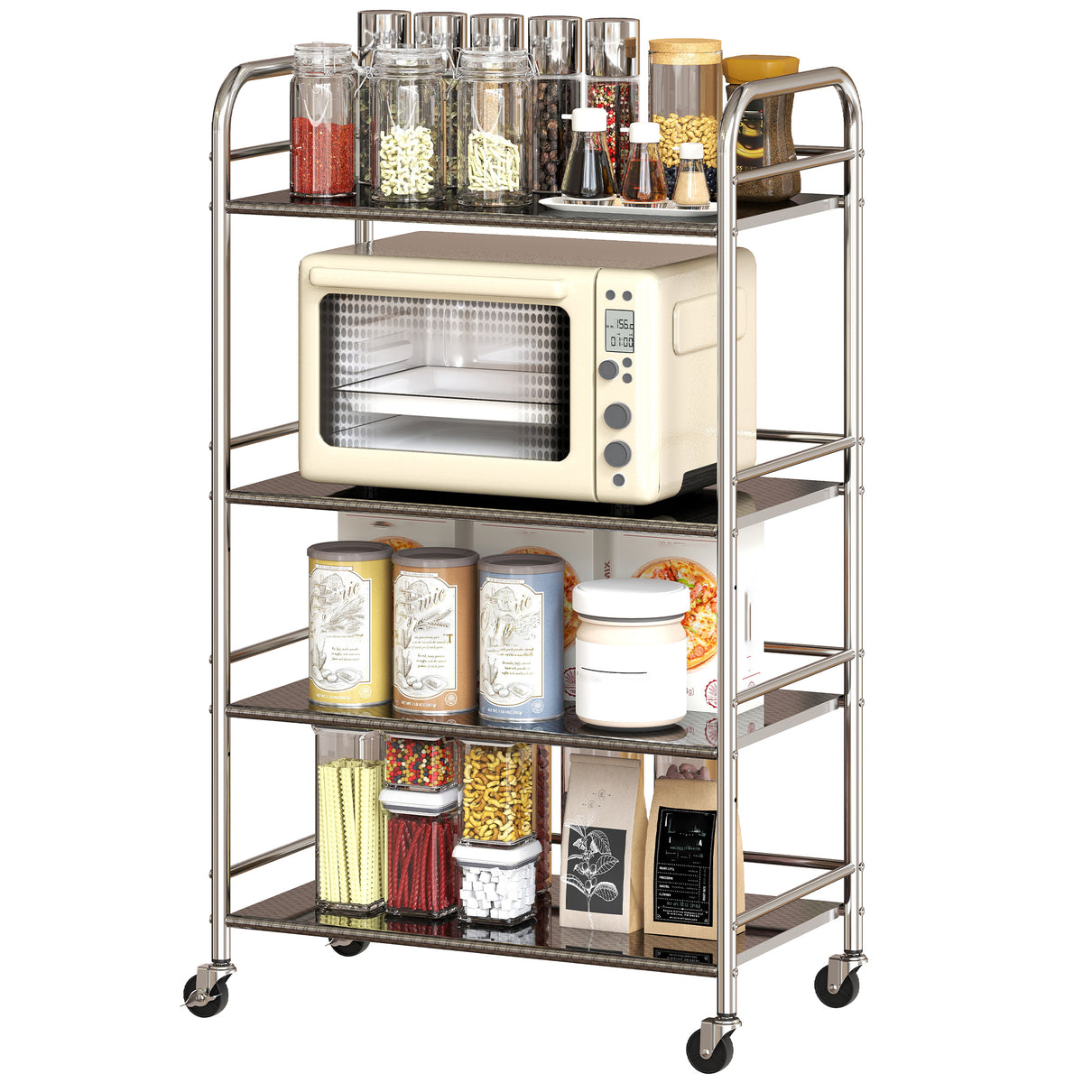 3 Tier Stainless Steel Rolling Cart with Adjustable Shelf, Utility Cart on Wheels with Handles for Kitchen – view 8