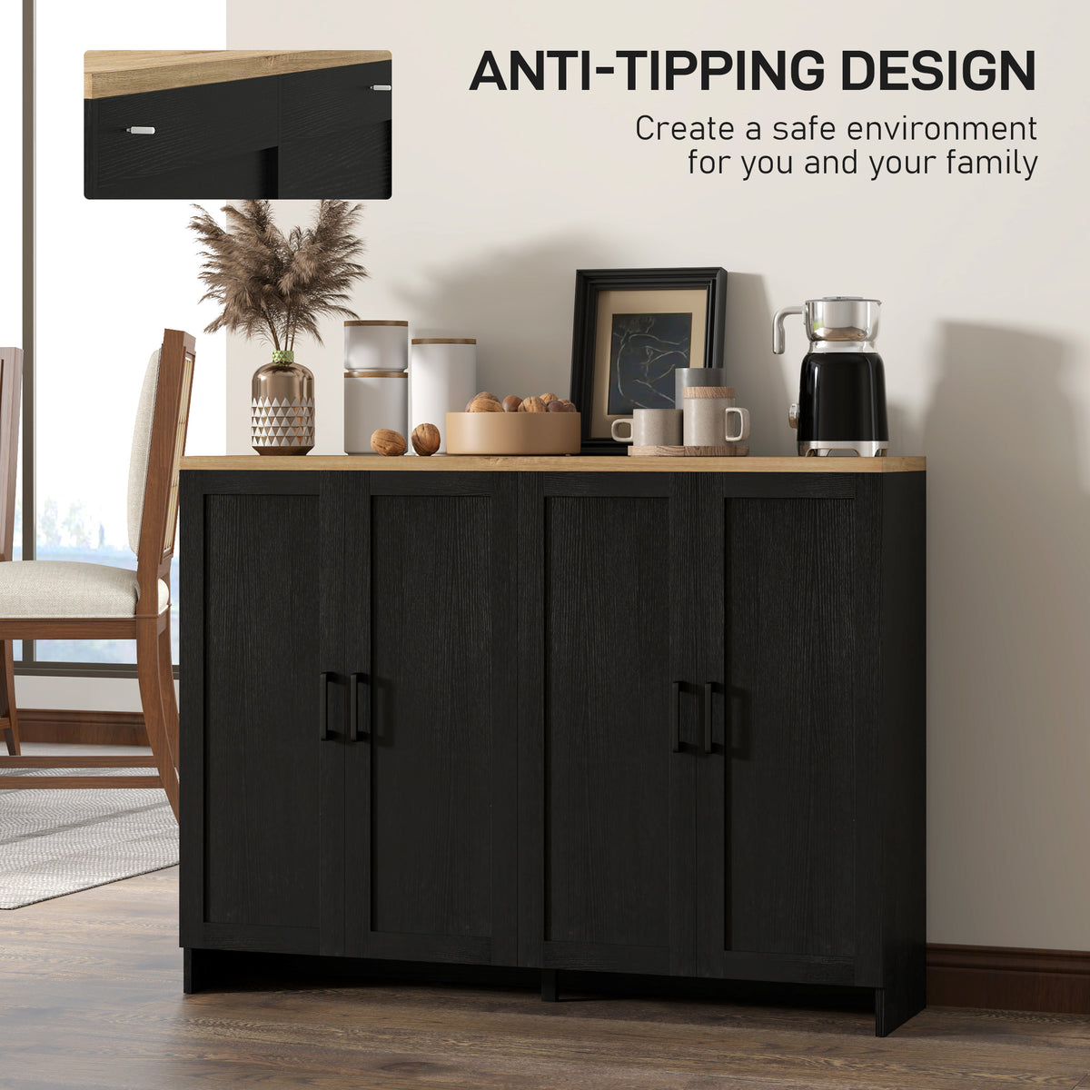 Modern Sideboard Buffet Cabinet, Modern Kitchen Storage Cabinet with 3 Doors Adjustable Shelves – view 20