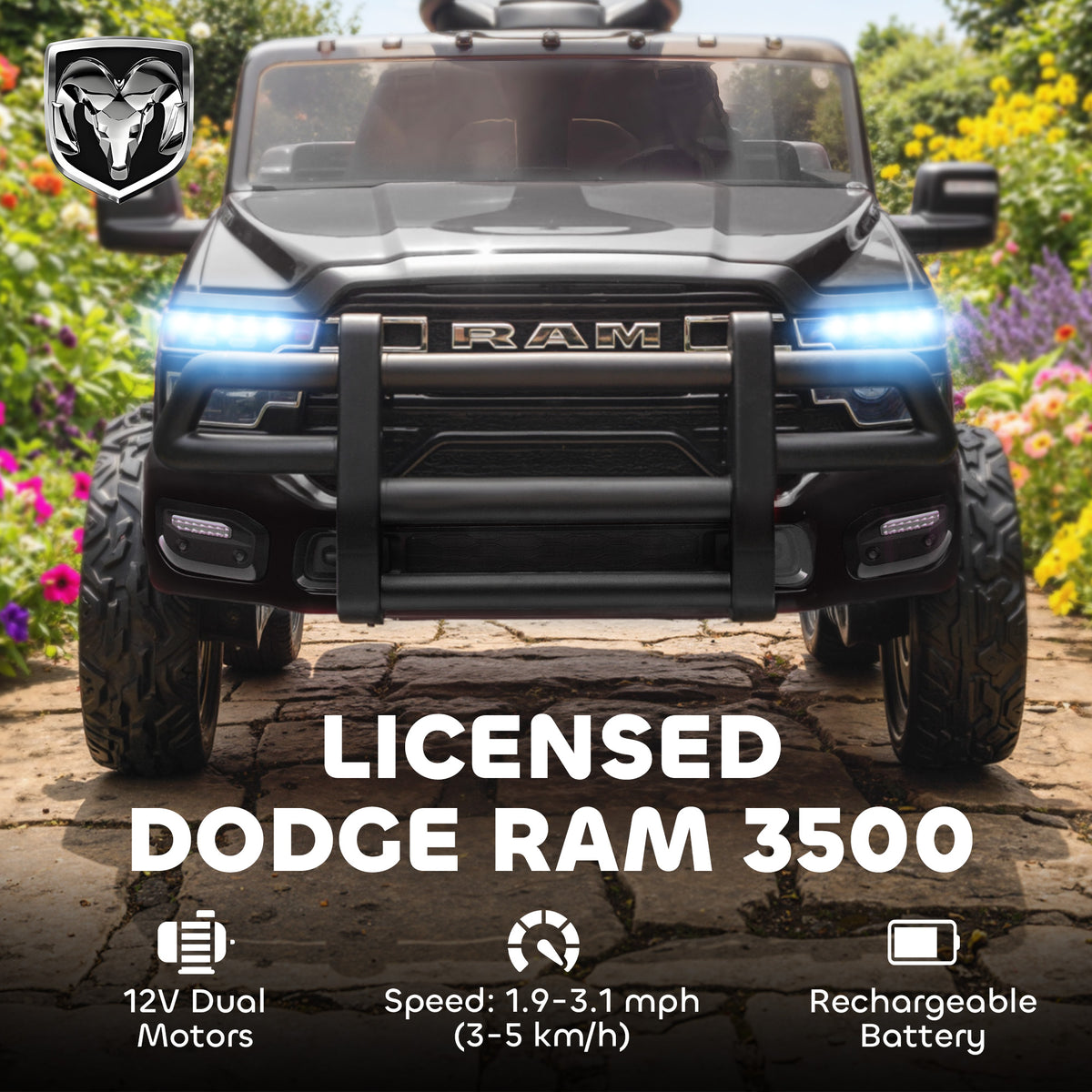 Qaba 12V Ride on Car, Licensed Dodge RAM 3500 Electric Vehicle with Remote Control, Suspension for 3-5 Years