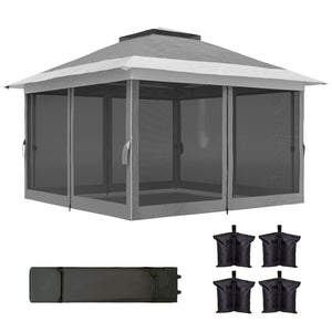 11.7' x 11.7' Pop Up Canopy Tent with Netting, UPF50+ Instant Sun Shelter with Wheeled Carry Bag and Sand Bags