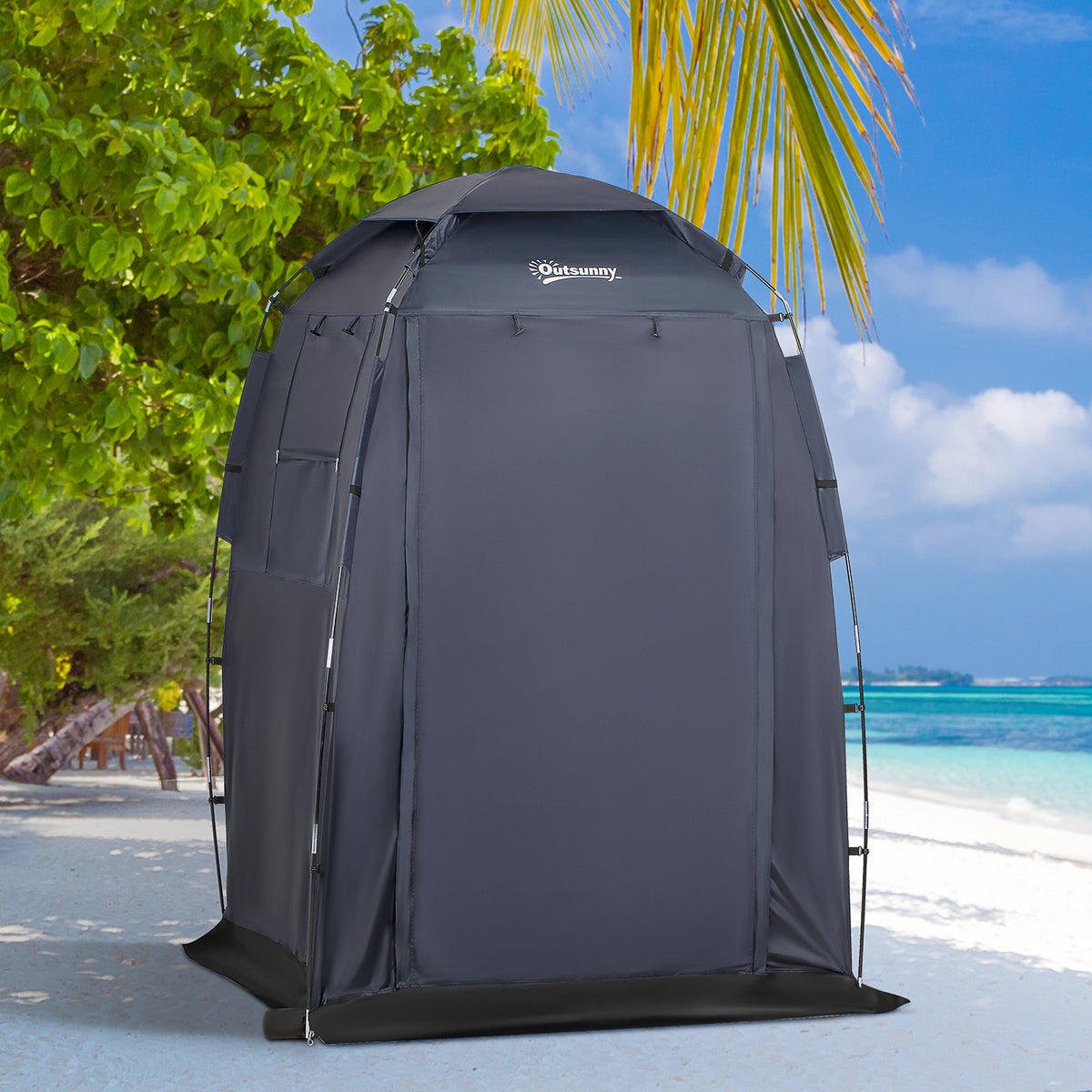 60" x 60" x 82" Shower Tent Extra Wide Changing Room Privacy Portable Camping Shelters with Windows & Floor Mat, Dark Blue