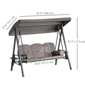 3 Seater Porch Swing Heavy Duty Outdoor Swing Chair Outdoor Lounge Hammock Cushioned Seat W/ Tilt Canopy – view 4