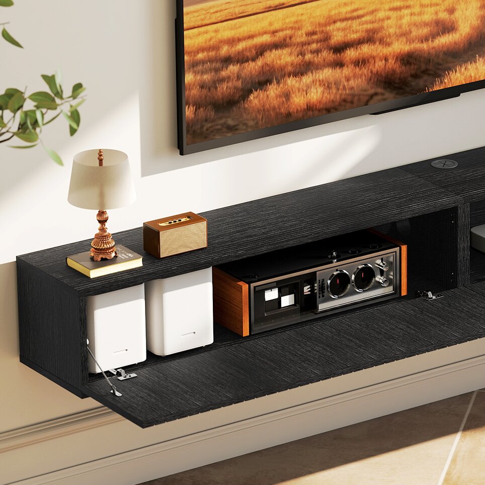 71" Floating TV Stand for TVs up to 72 Inch, Wall Mount Media Console with 2 Fluted Flip-Down Doors – view 7