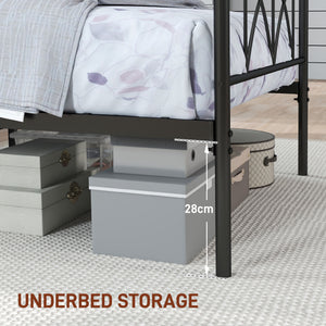 Metal Full Platform Bed Frame with Headboard, Steel Slat Support, Underbed Storage, No Box Spring Needed, Easy Assembly