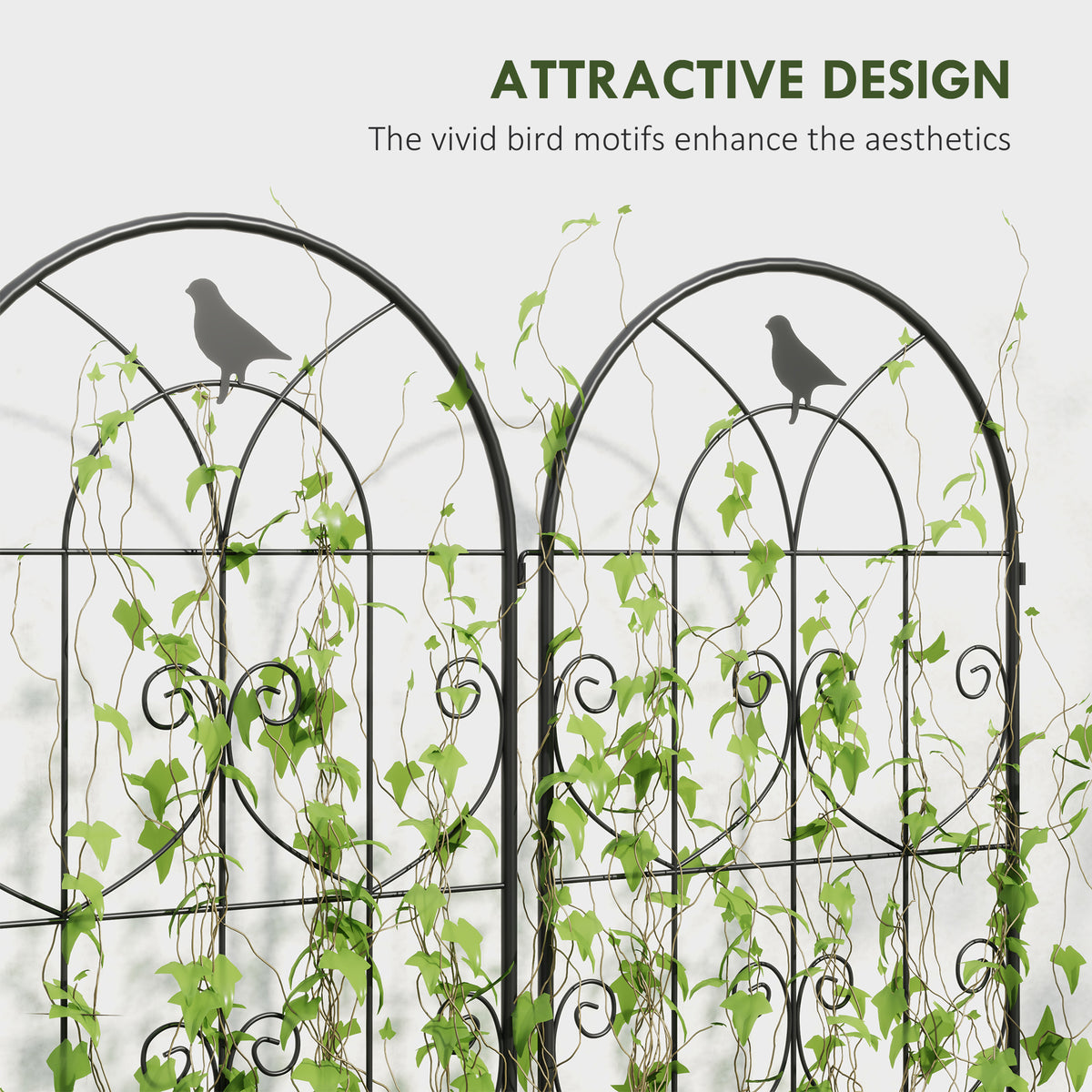 Set of 2 Metal Garden Trellis, Decorative Trellis Panels, Bird Design, 120 x 50 cm, Black – view 11