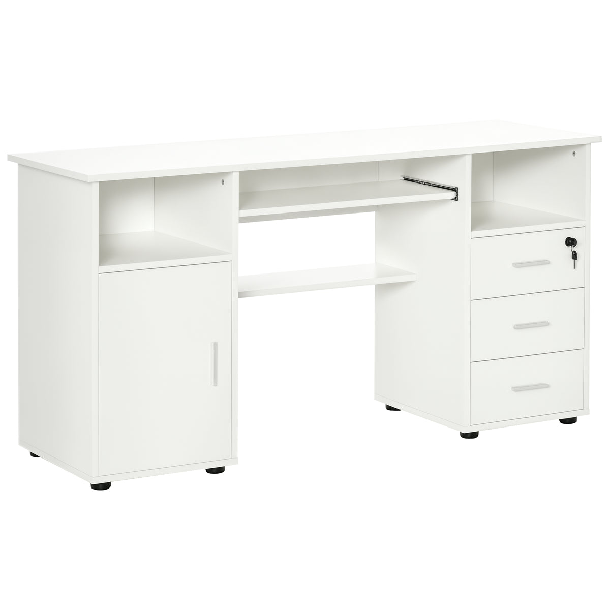 57" Computer Desk with Drawers, Home Office Desk with Keyboard Tray, Open Shelves and Lockable Drawer – view 8