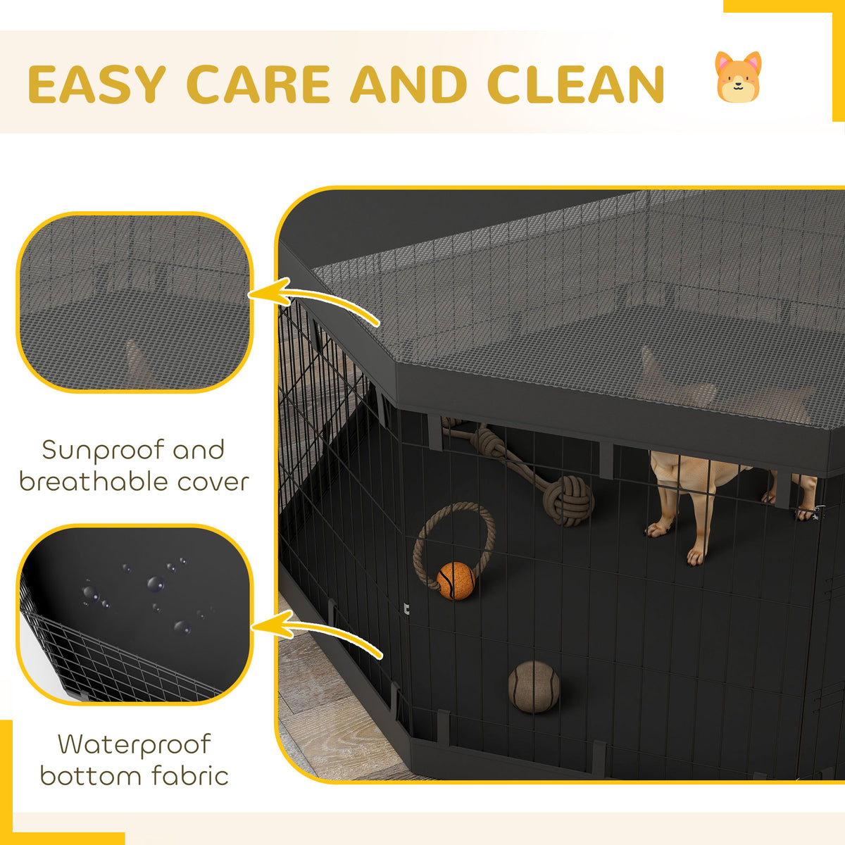 8 Panels Foldable Dog Playpen with Bottom Pad & Top Cover, 30" High