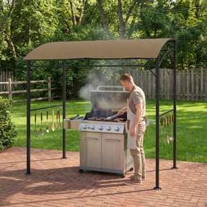 7' x 5' BBQ Grill Gazebo Tent, Garden Grill Canopy with Steel Frame and Hooks, Outdoor Sun Shade, Grey – view 35