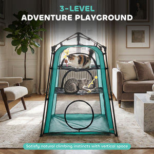 Cat Tent, 3-Tier Portable Pet Tent for Indoor Outdoor, Cat House with Multi-Door, Carry Bag, Breathable Mesh