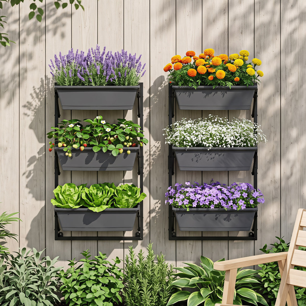 Deck Railing Planter Boxes with Adjustable Brackets & 3-Tier Design for Porch Patio-Black view 6