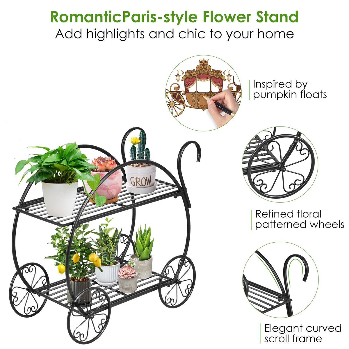 Heavy Duty Metal Flower Cart Plant Stand view 9
