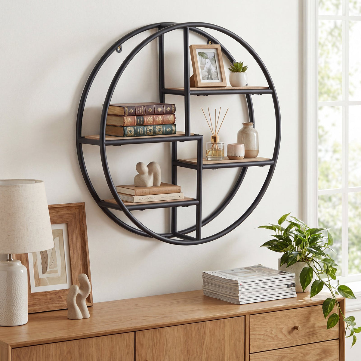Decorative Circular Metal Wall Mounted Shelf for Display view 2