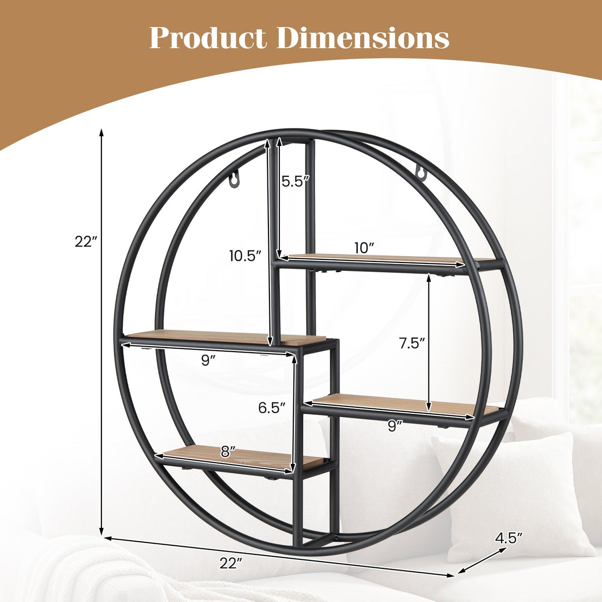 Decorative Circular Metal Wall Mounted Shelf for Display view 5