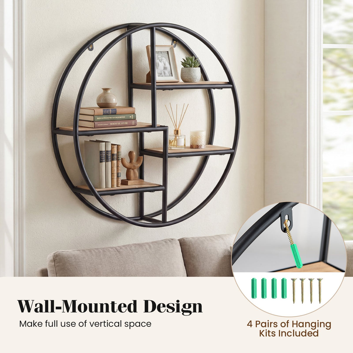 Decorative Circular Metal Wall Mounted Shelf for Display view 8