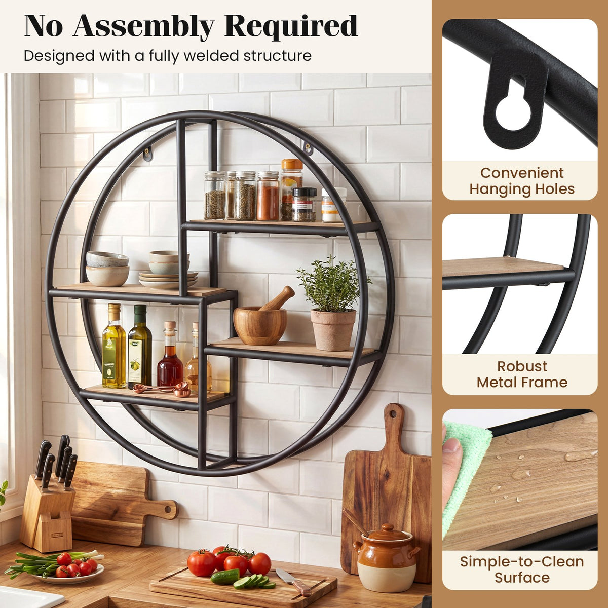 Decorative Circular Metal Wall Mounted Shelf for Display view 9