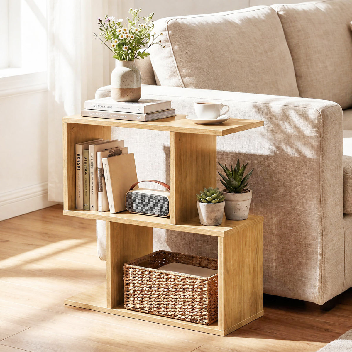 Decorative Storage Shelf Featuring Open Layout and Non-Slip Foot Pads Room Separator-Natural view 2