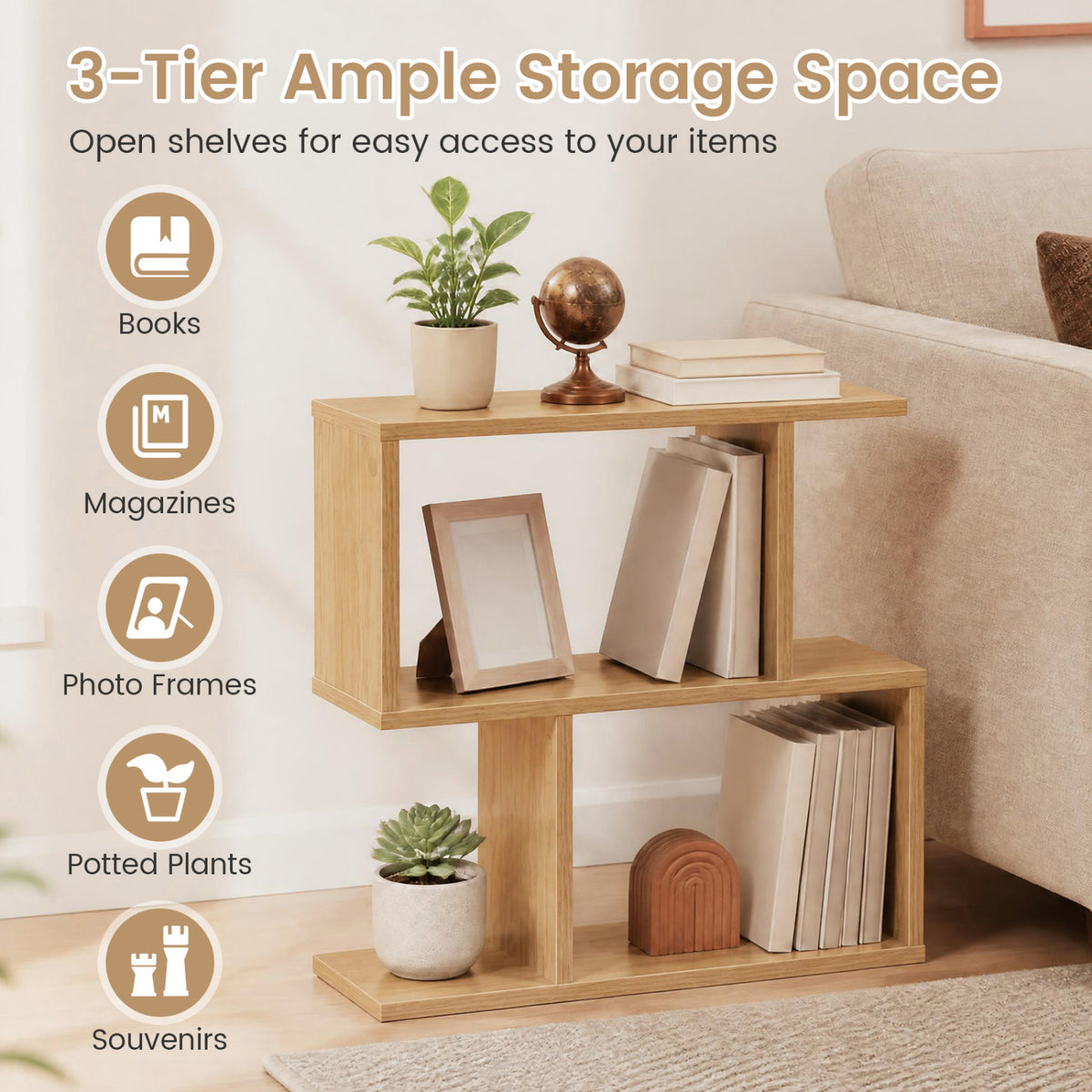 Decorative Storage Shelf Featuring Open Layout and Non-Slip Foot Pads Room Separator-Natural view 7