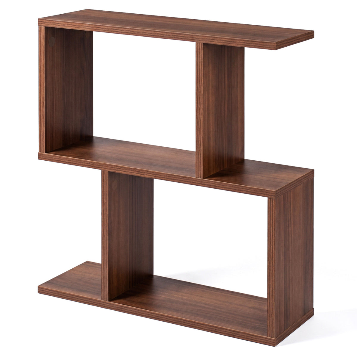 Decorative Storage Shelf Featuring Open Layout and Non-Slip Foot Pads Room Separator-Walnut