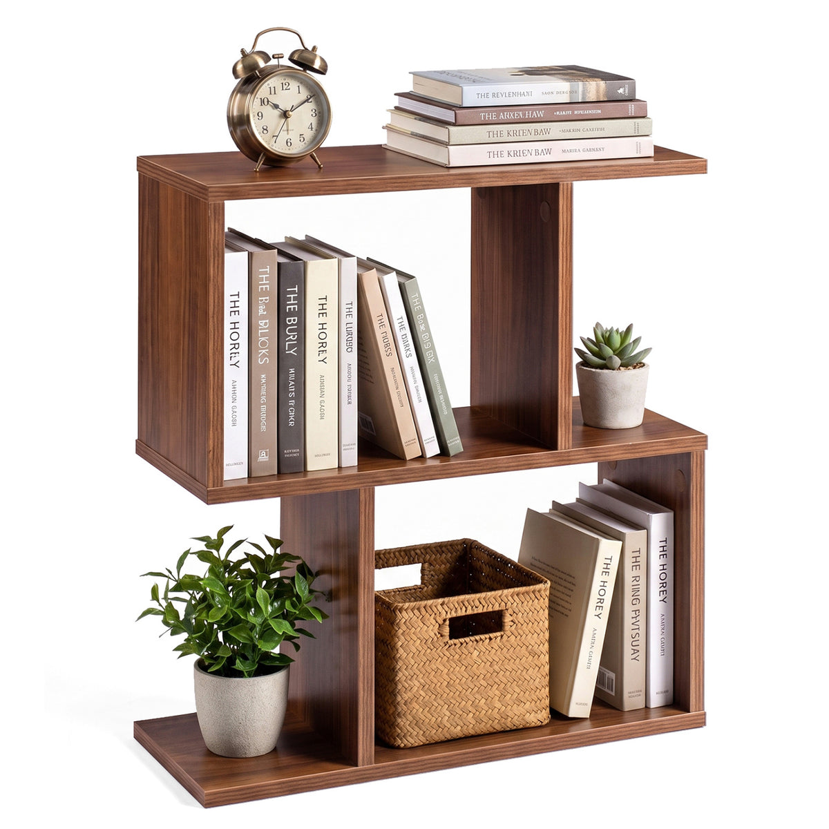 Decorative Storage Shelf Featuring Open Layout and Non-Slip Foot Pads Room Separator-Walnut view 4