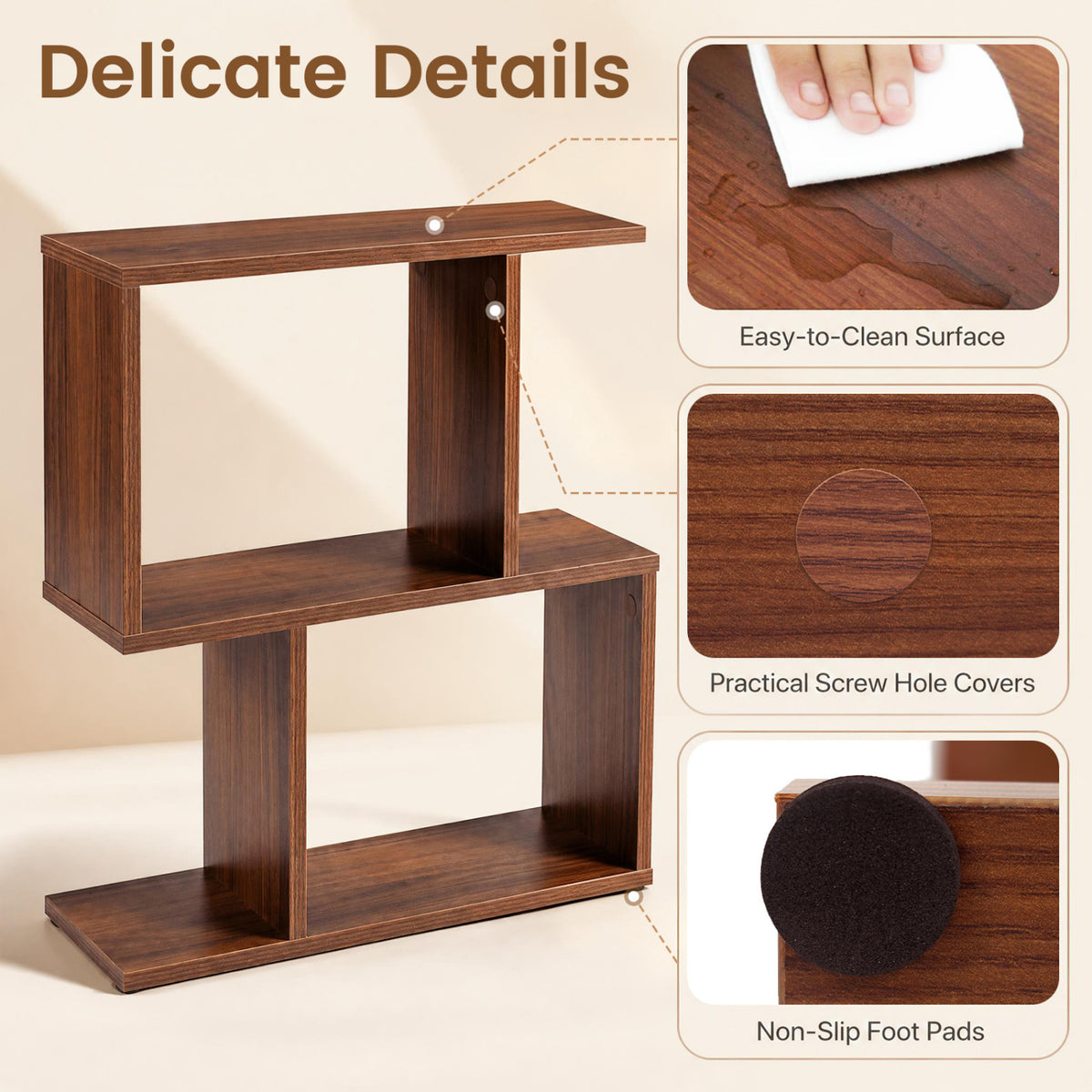 Decorative Storage Shelf Featuring Open Layout and Non-Slip Foot Pads Room Separator-Walnut view 9