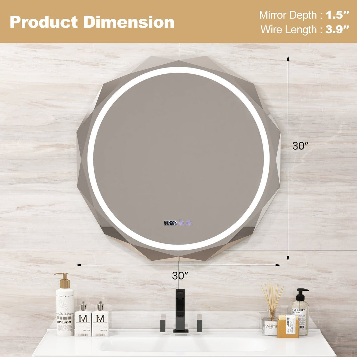 Defogging LED Bathroom Mirror with Stepless 3 Colors Temperature view 4
