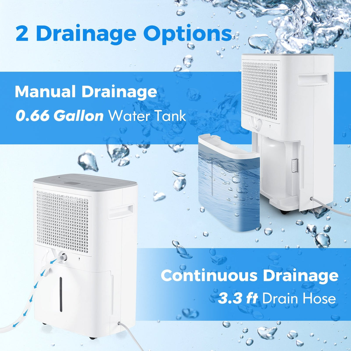 Dehumidifier with Auto Drain or Manual Drainage for Home Basement-White view 5