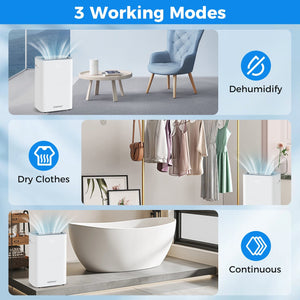 Dehumidifier with Auto Drain or Manual Drainage for Home Basement-White view 8