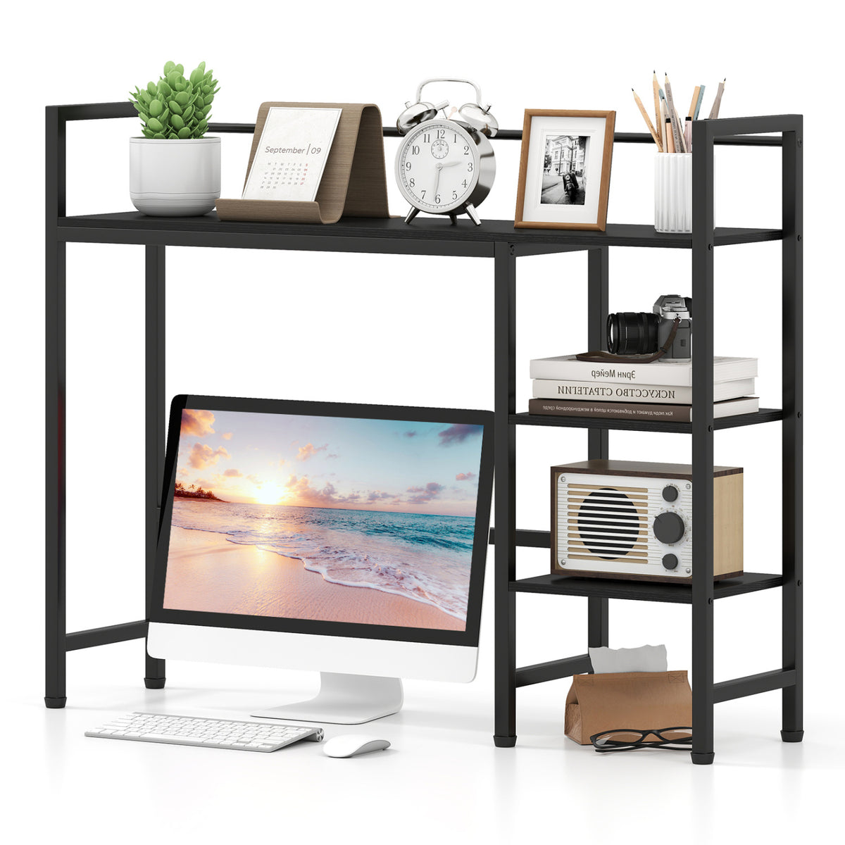 Desktop Bookshelf 38.5 inches W with Storage Display Rack for Home Office-Black