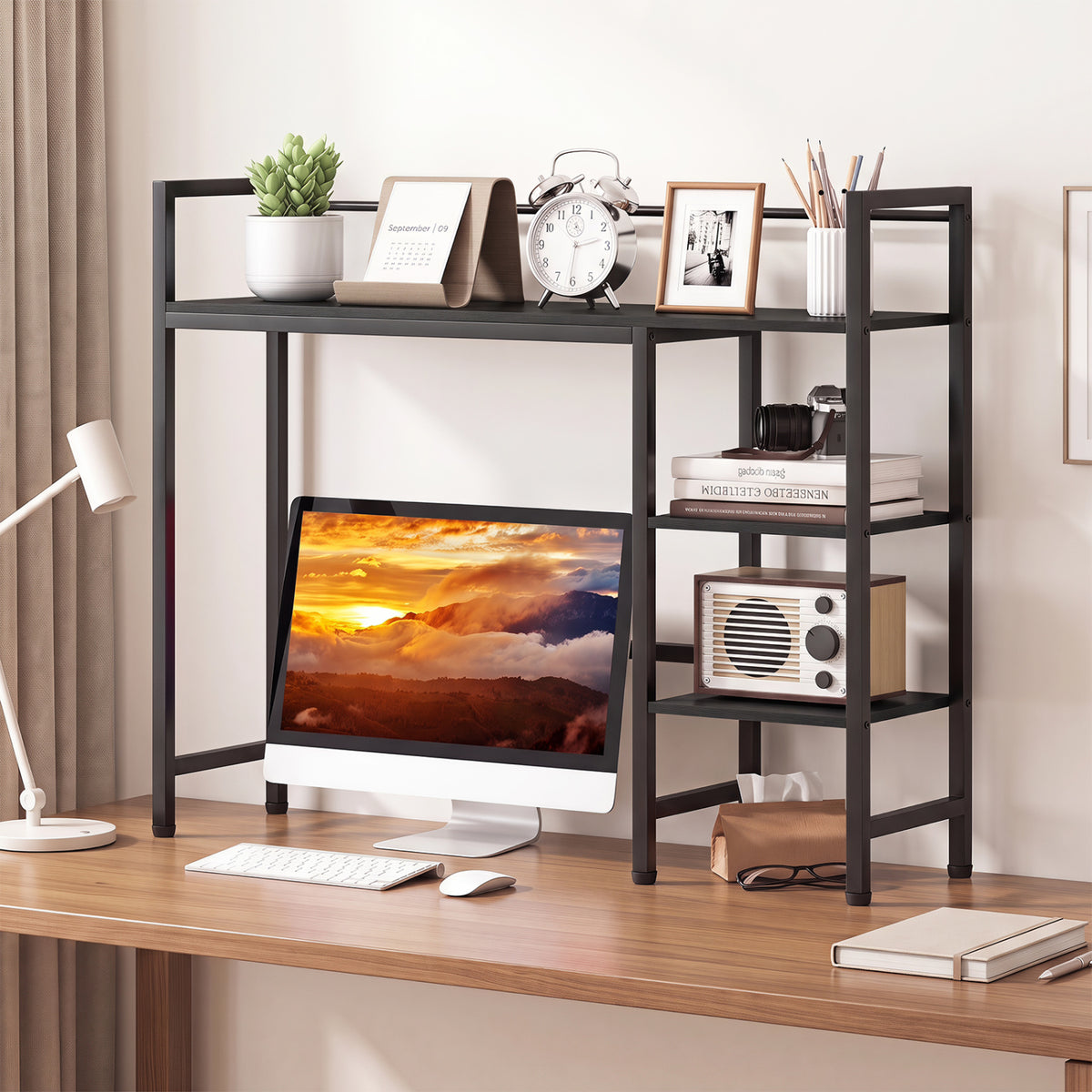 Desktop Bookshelf 38.5 inches W with Storage Display Rack for Home Office-Black view 2