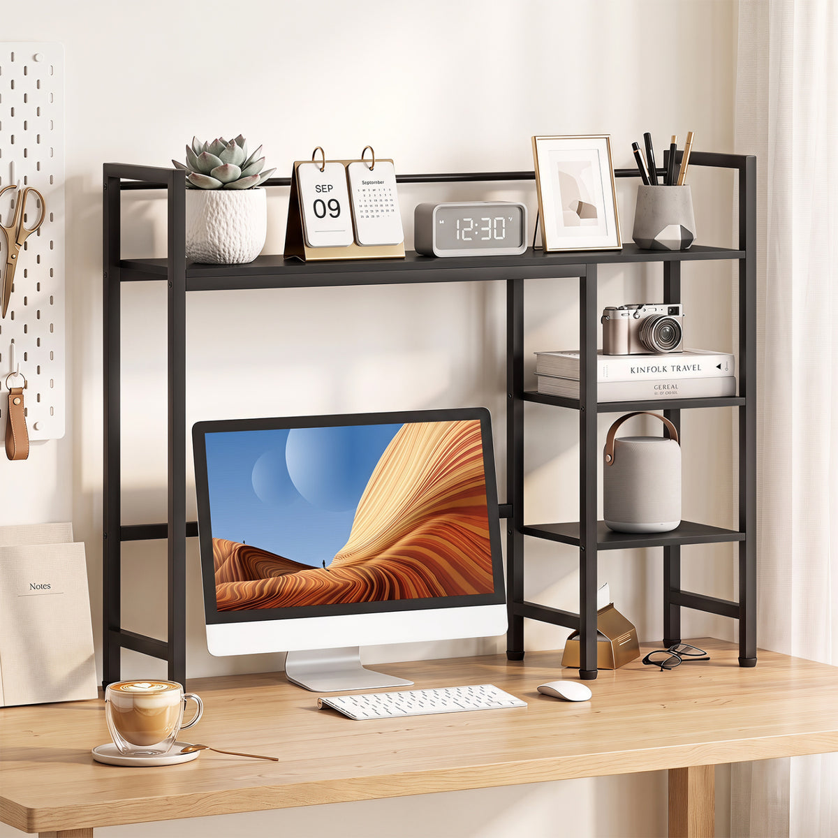 Desktop Bookshelf 38.5 inches W with Storage Display Rack for Home Office-Black view 3