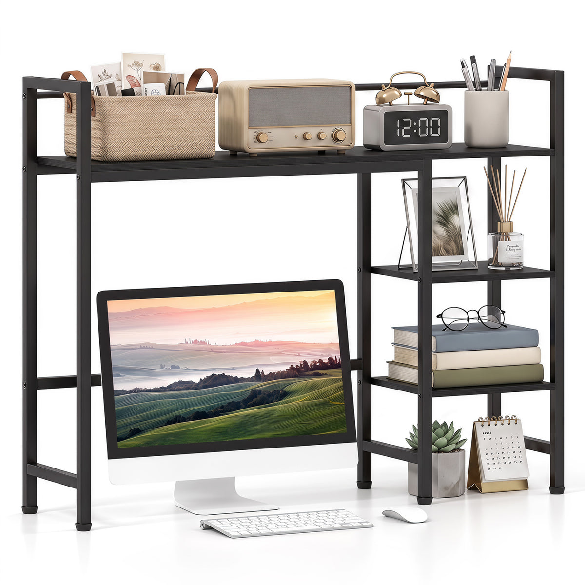 Desktop Bookshelf 38.5 inches W with Storage Display Rack for Home Office-Black view 4