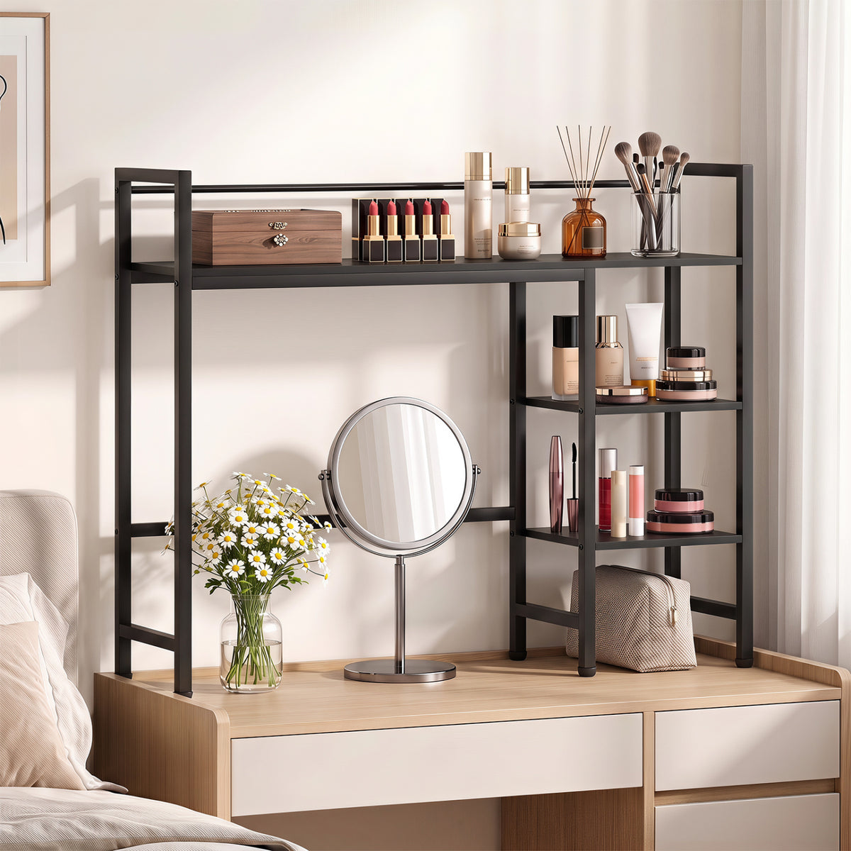 Desktop Bookshelf 38.5 inches W with Storage Display Rack for Home Office-Black view 7