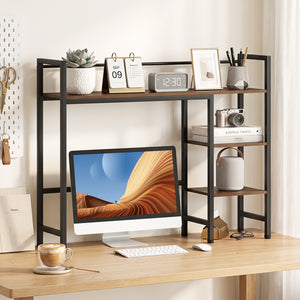 Desktop Bookshelf 38.5 inches W with Storage Display Rack for Home Office-Rustic Brown view 3