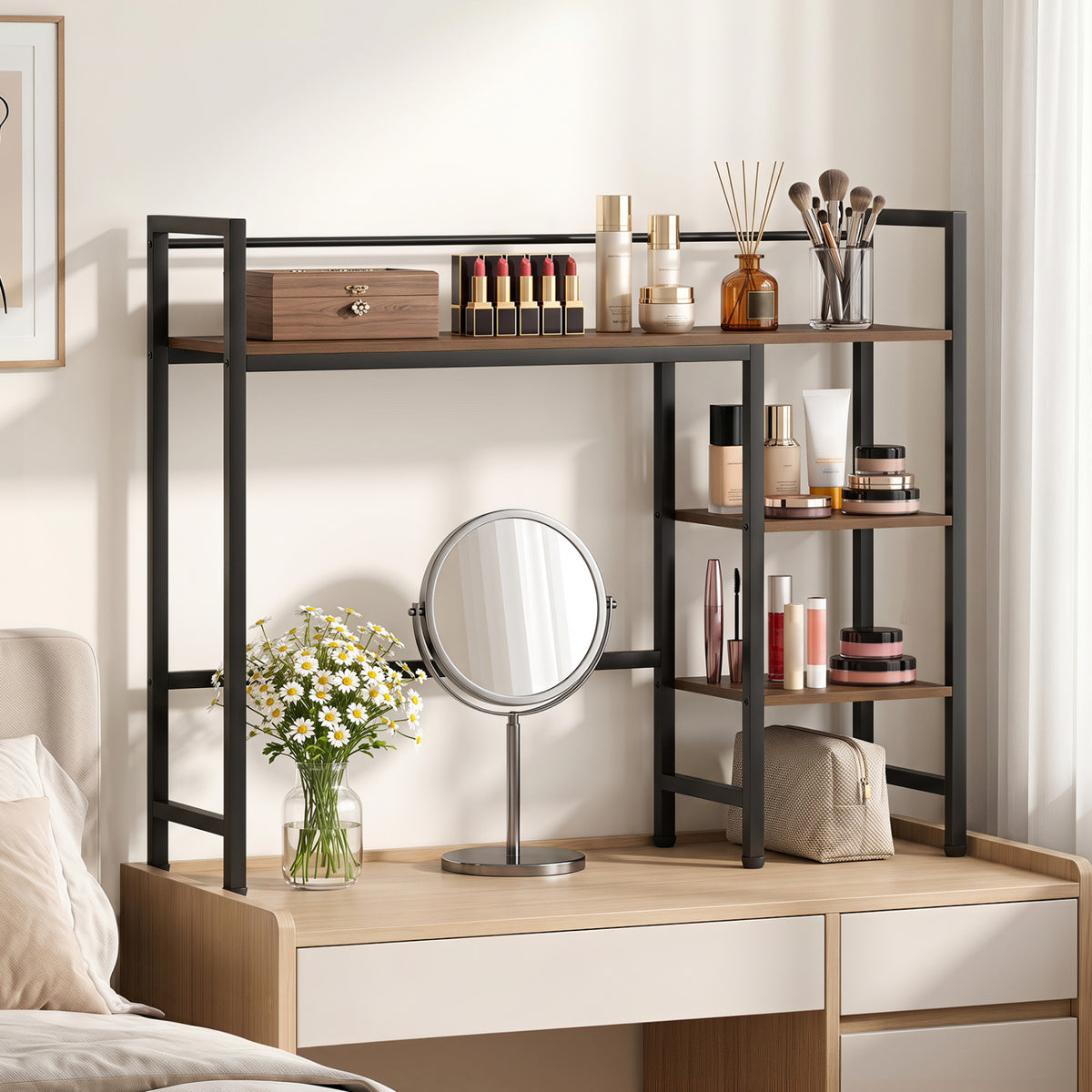 Desktop Bookshelf 38.5 inches W with Storage Display Rack for Home Office-Rustic Brown view 7