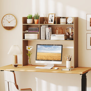 Desktop Bookshelf Countertop Storage Hutch with 6 Shelves-Natural view 3