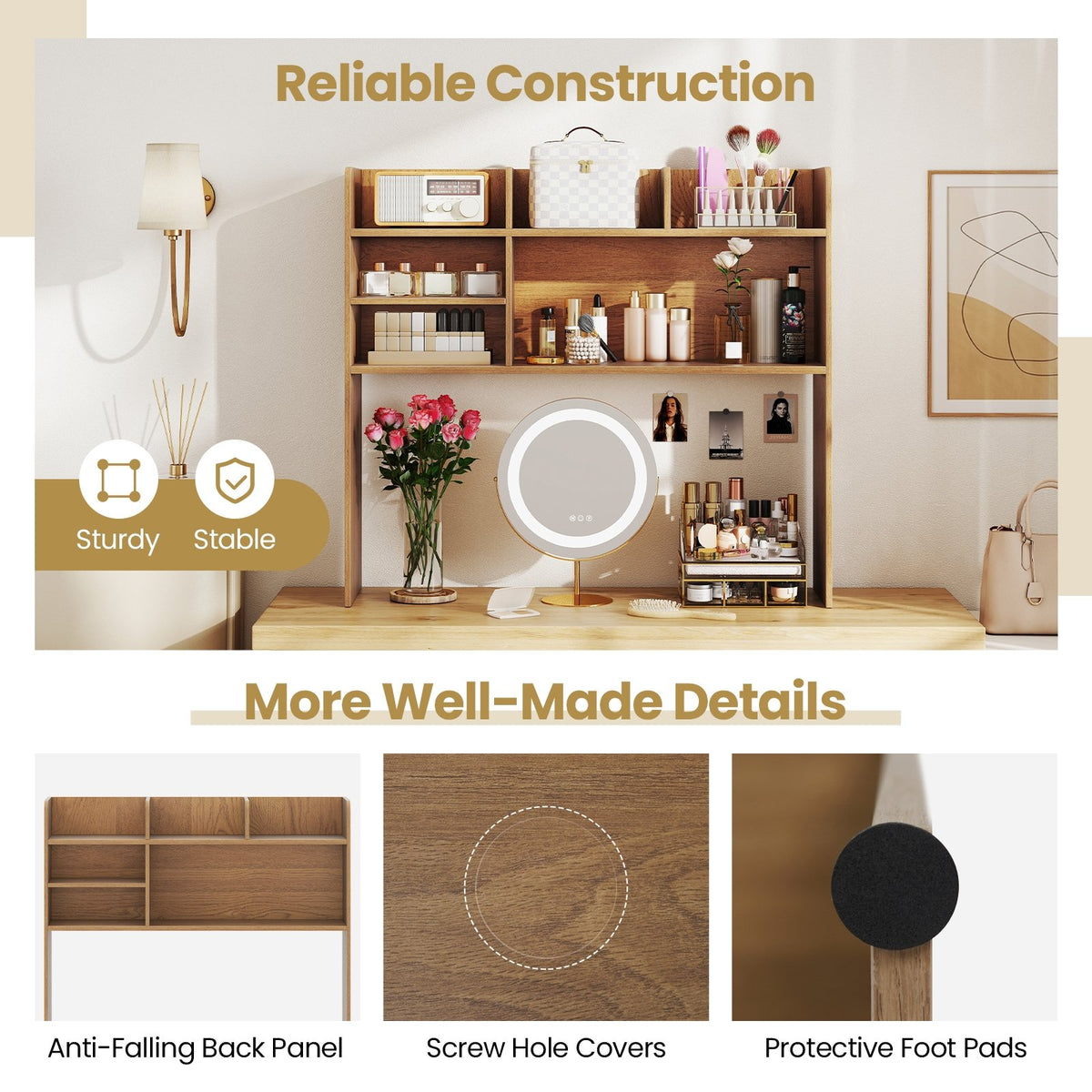 Desktop Bookshelf Countertop Storage Hutch with 6 Shelves-Natural view 8