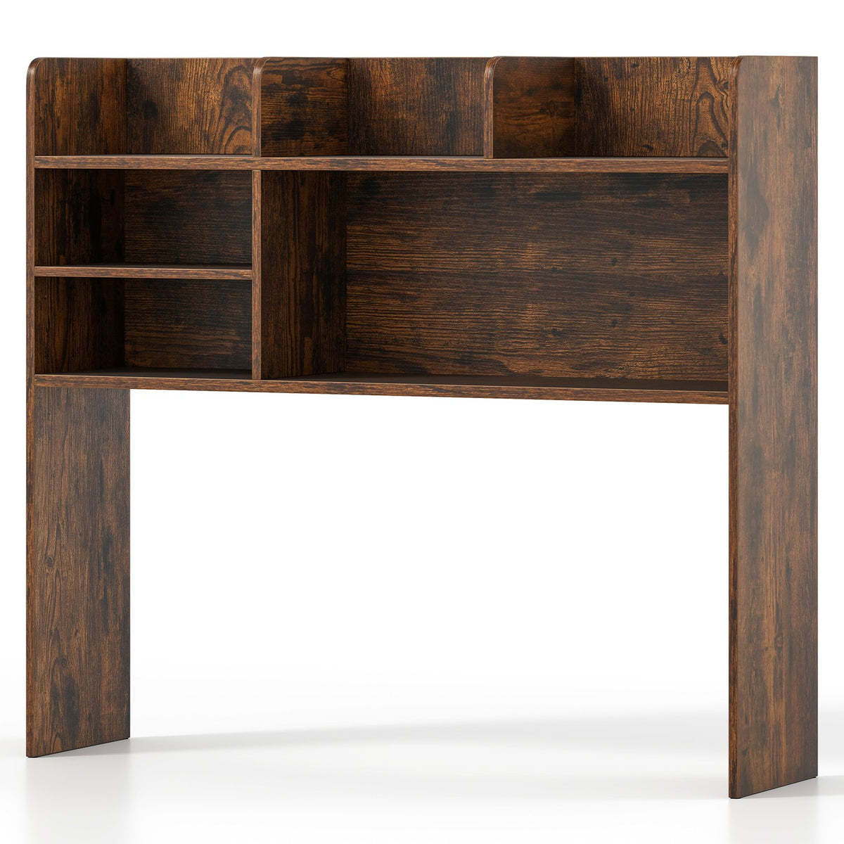 Desktop Bookshelf Countertop Storage Hutch with 6 Shelves-Rustic Brown