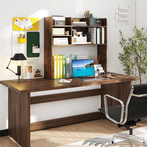 Desktop Bookshelf Countertop Storage Hutch with 6 Shelves-Rustic Brown view 2