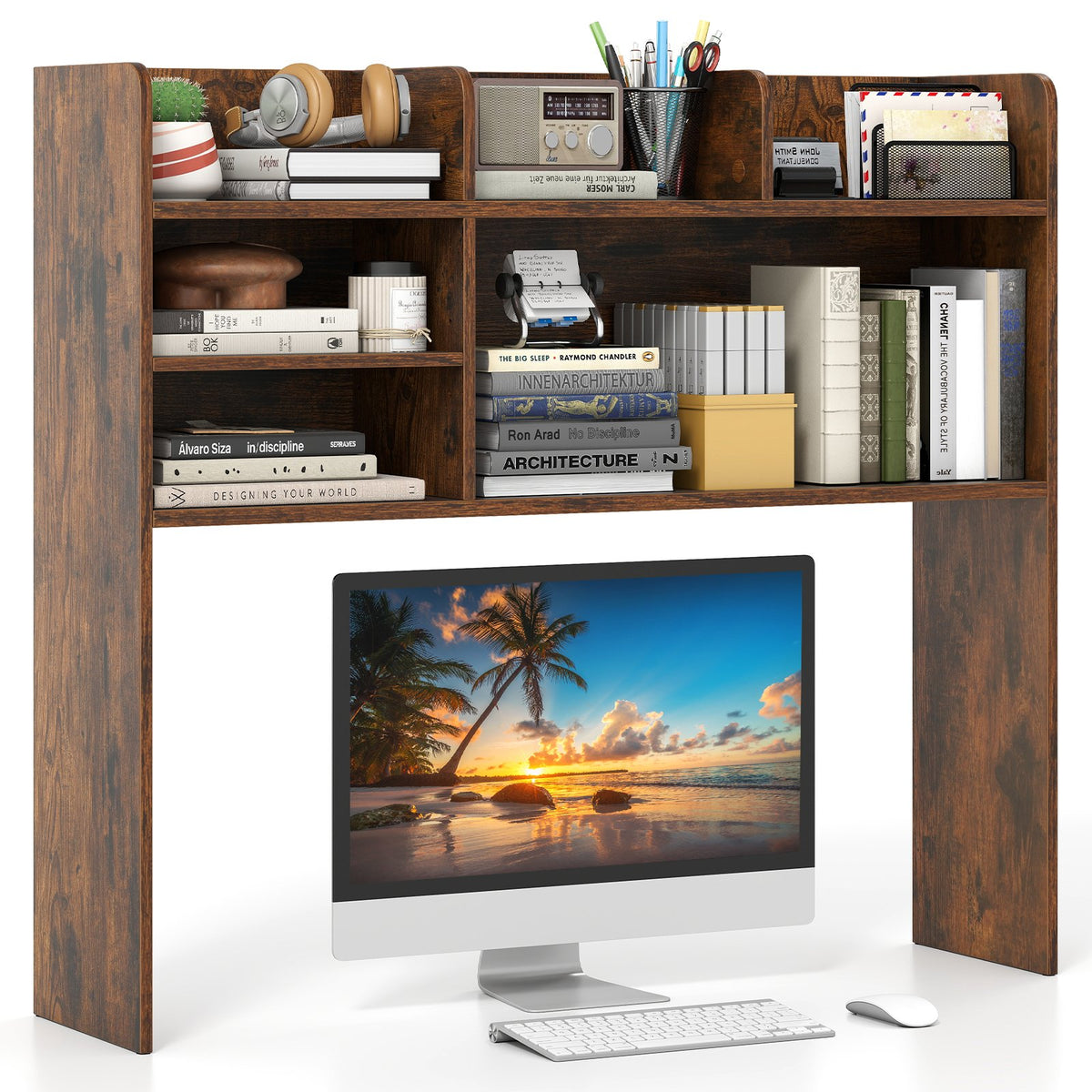 Desktop Bookshelf Countertop Storage Hutch with 6 Shelves-Rustic Brown view 4
