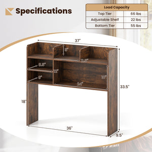 Desktop Bookshelf Countertop Storage Hutch with 6 Shelves-Rustic Brown view 5