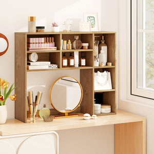 Desktop Bookshelf with 7 Open Cubbies and 3 Adjustable Shelves-Natural view 2