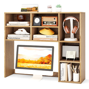 Desktop Bookshelf with 7 Open Cubbies and 3 Adjustable Shelves-Natural view 4