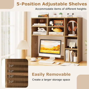Desktop Bookshelf with 7 Open Cubbies and 3 Adjustable Shelves-Natural view 9