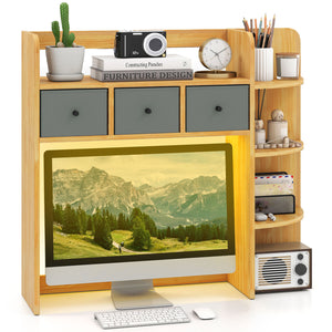 Desktop Bookshelf with LED Lights 5-Tier Shelves and 3 Drawers for Home Officce-Brown view 4