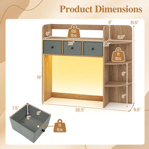 Desktop Bookshelf with LED Lights 5-Tier Shelves and 3 Drawers for Home Officce-Natural view 5