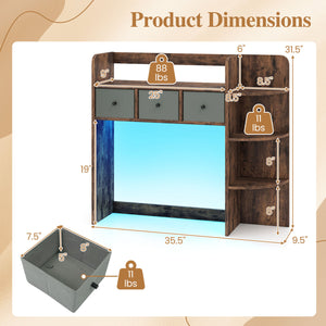 Desktop Bookshelf with LED Lights 5-Tier Shelves and 3 Drawers for Home Officce-Rustic Brown view 5