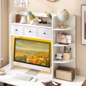Desktop Bookshelf with LED Lights 5-Tier Shelves and 3 Drawers for Home Officce-White view 2