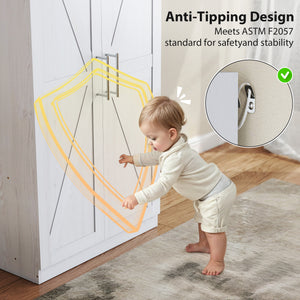 Wardrobe Cabinet with Hanging Rod, Anti-Tipping and 2 Barn Doors, Farmhouse Wardrobe Closet for Bedroom, White Wood Effect